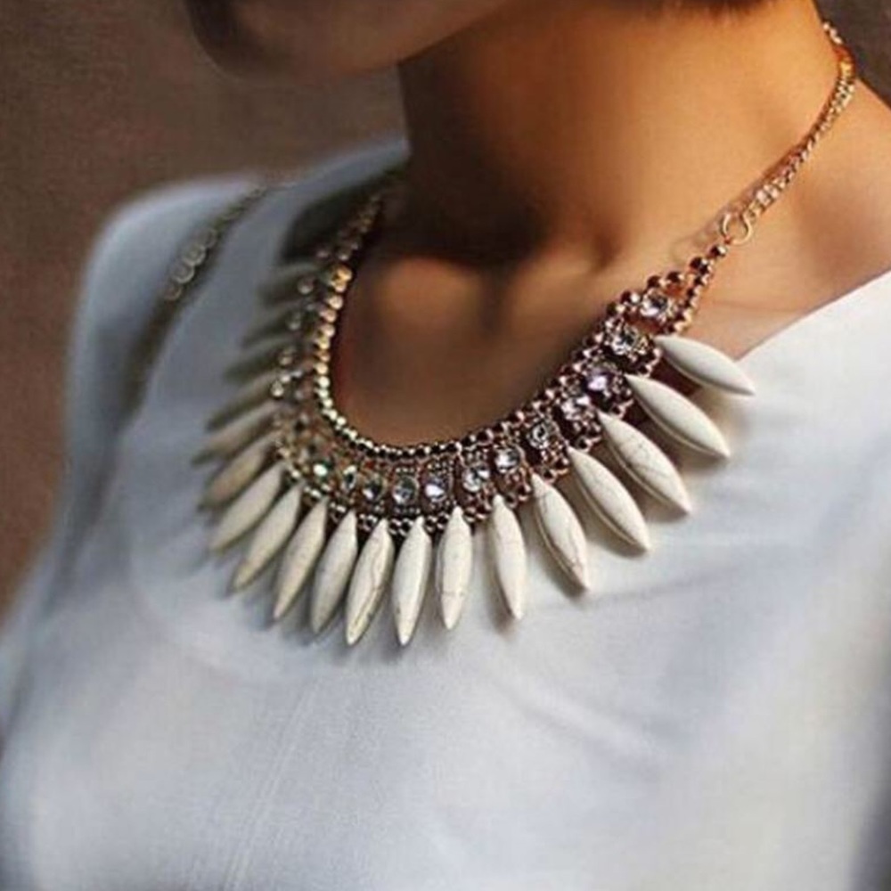 Ivory/Crystal boho bib  necklace